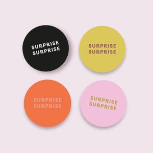Aufkleber Surprise Rund schwarz, orange, rosa, senf