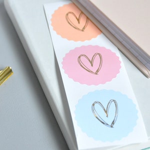 Aufkleber Herz Blau Rosa Pfirsich | Goldfolie Sticker Hochzeit Goldeffekt Geschenkaufkleber Party rund