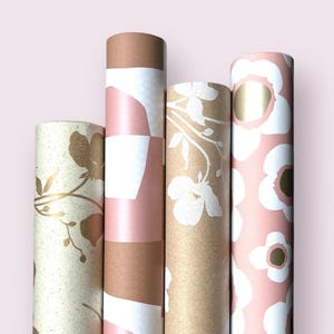 Geschenkpapier Rolle Mix Frühling  Blumen |  altrosa gold, kraft, weiß |  3m