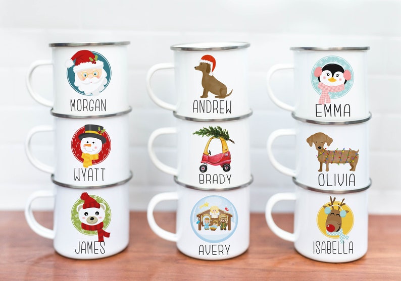 Personalisierte Kindertasse, Weihnachten Kindertasse, Heiße Schokolade Becher, Benutzerdefinierte Kindertasse, Strumpfzeug, Geburtstagsparty Gastgeschenke, Lagerfeuer Becher Bild 2