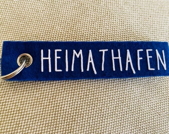 key chain felt home port blue