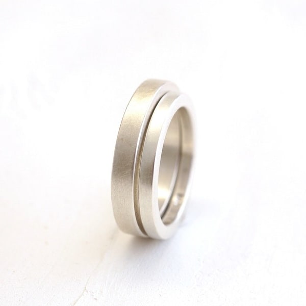 2er Set Ringe, Silber, eckig