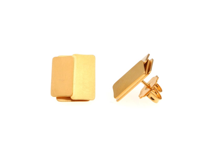 Ear studs folds, gold plated silver image 1