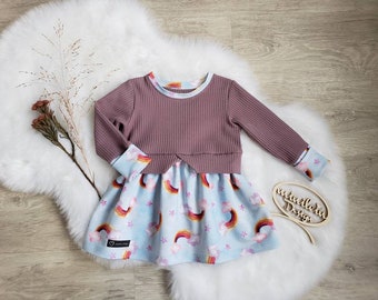 Girly Sweater Mädchensweater, Kleid für Mädchen Regenbogen Gr. 56-158