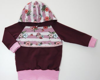 Hoodie Kinder, altrosa, weinrot Kapuzenshirt Pullover Hoodie Blumen