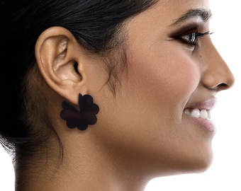 DA BOOM! Thick solid flower hoops in black acrylic