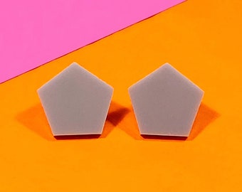 Gray Pentagon Acrylic Stud Earrings