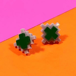 Pendientes de píxel, pendientes llamativos, pendientes de tuerca resistentes, pendientes geométricos para mujer, pendientes contemporáneos, pendientes de pirámide, joyas de jugador