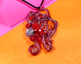 Musical Key large wire and bead pendant.