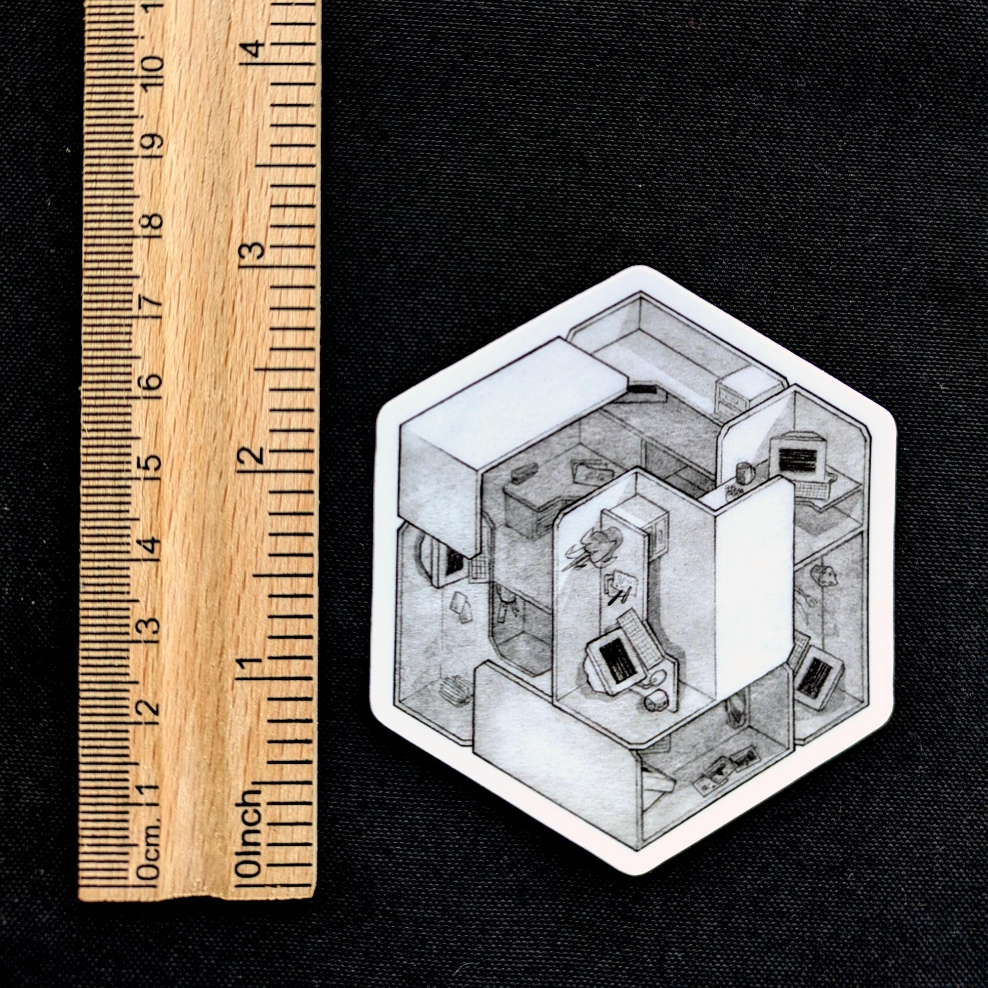 Surreal Tesseract Sticker: Handmade Office Cubicle Drawing - Etsy