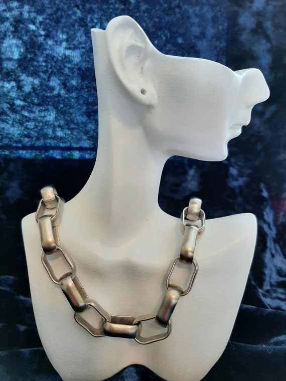 Link Silver Tone Necklace signed Erwin Pearl