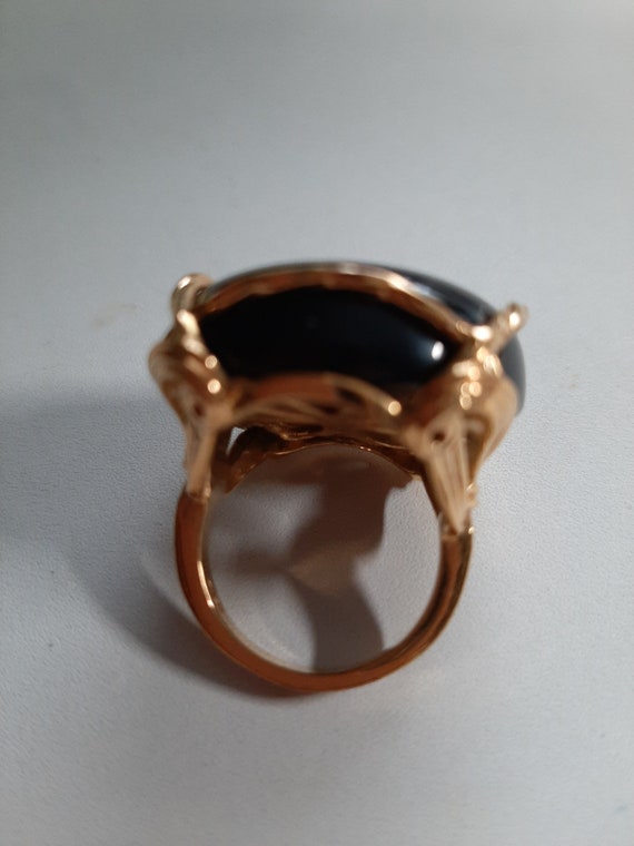 Black Obsidian & Gold-Plated Cabochon Pillow Ring - image 6