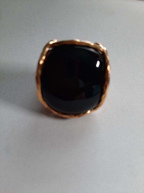 Black Obsidian & Gold-Plated Cabochon Pillow Ring - image 1