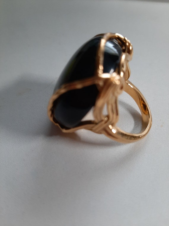 Black Obsidian & Gold-Plated Cabochon Pillow Ring - image 2