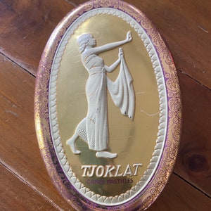 TJOKLAT - beautiful vintage tin can, Holland, advertising tin, brocante, vintage, shabby chic - tin can