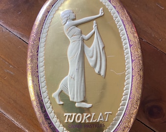 TJOKLAT - beautiful vintage tin can, Holland, advertising tin, brocante, vintage, shabby chic - tin can