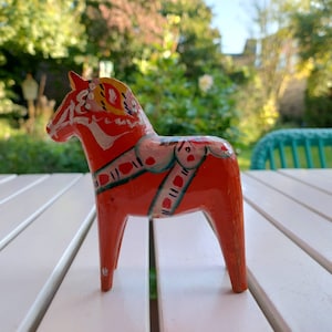 Original Dala Horse Dalahest Dalarna Horse Wood Sweden RED ORANGE without sticker 10 cm