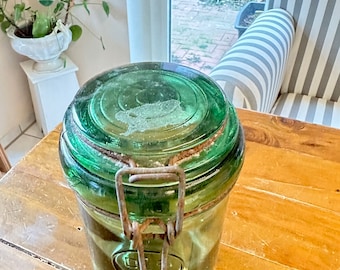 old preserving jar France, green Brocante