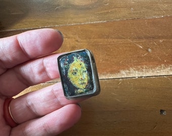 Unique piece of silver ring 925 with inlaid enamel? Adjustable