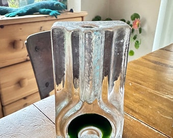 Vase en verre Walther vase bloc années 70 Solifleur