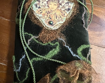 Jewelry case, jewelry roll, Art Nouveau, velvet, handmade