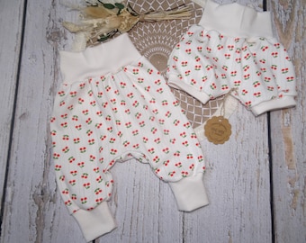 Fine knit jersey harem pants or shorts size 44-158 newborn "Cherries"