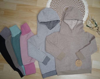 Basic hoodie sweater, ribbed jersey, various colors, sizes 50-170