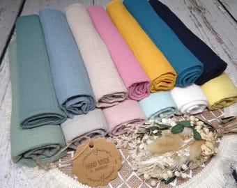 Muslin baby burp cloth, muslin blanket, Oeko-Tex certified, in various sizes and 23 colors.