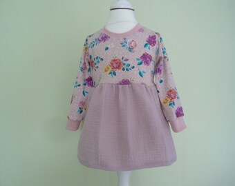 Dress tunic size. 56-164 short-long sleeves jersey muslin flowers