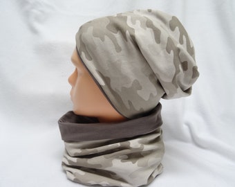 Sweat Wendebeanie Loop Set Wunschgröße camouflage beige