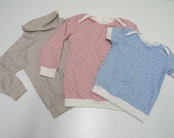 Shirt, sweater, hoodie, hood, collar, size. 50-170 "stars", short sleeve, long sleeve, pink, light blue, taupe