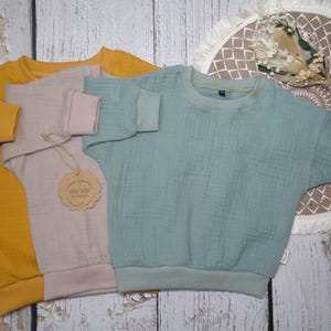 Musselin Langarmshirt, Pullover, Langarm, Kurzarm, in 23 Farben, Gr. 62 -158