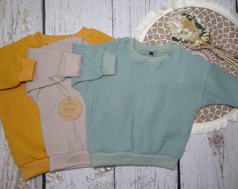 Musselin Langarmshirt, Pullover, Langarm, Kurzarm, in 23 Farben, Gr. 62 -158