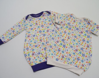 Balloon dress tunic short sleeve long sleeve size 62-170 "Flowers" white-purple