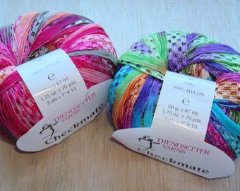 2 Skeins TRENDSETTER CHECKMATE Yarn in 2 Different Colors - RARE Find!