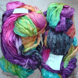 2 Skeins Great ADIRONDACK Yarn - Sari Silk in BLACK FIRE -  100 Yards Total