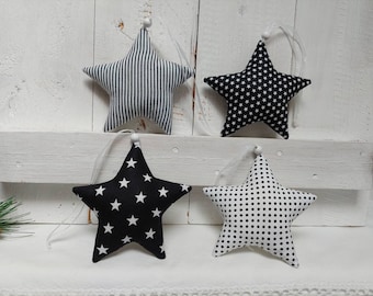 4 Stoff Sterne in schwarz- weiß