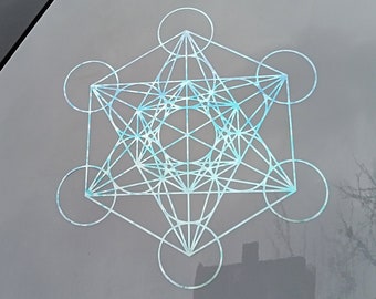 Metatron's Cube grijsblauw, autosticker 24 cm