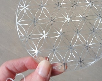 Flor de la vida plata sobre cristal acrílico de 10 cm