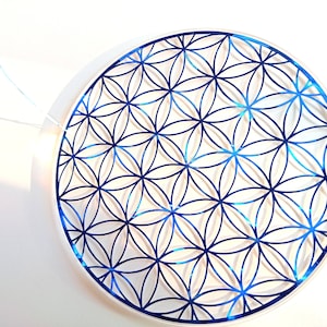 Flower of Life on acrylic glass blue/silver 12.6 cm
