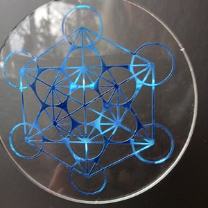 Cubo de Metatrón azul / plata sobre vidrio acrílico 6,3 8,8 cm imagen 3