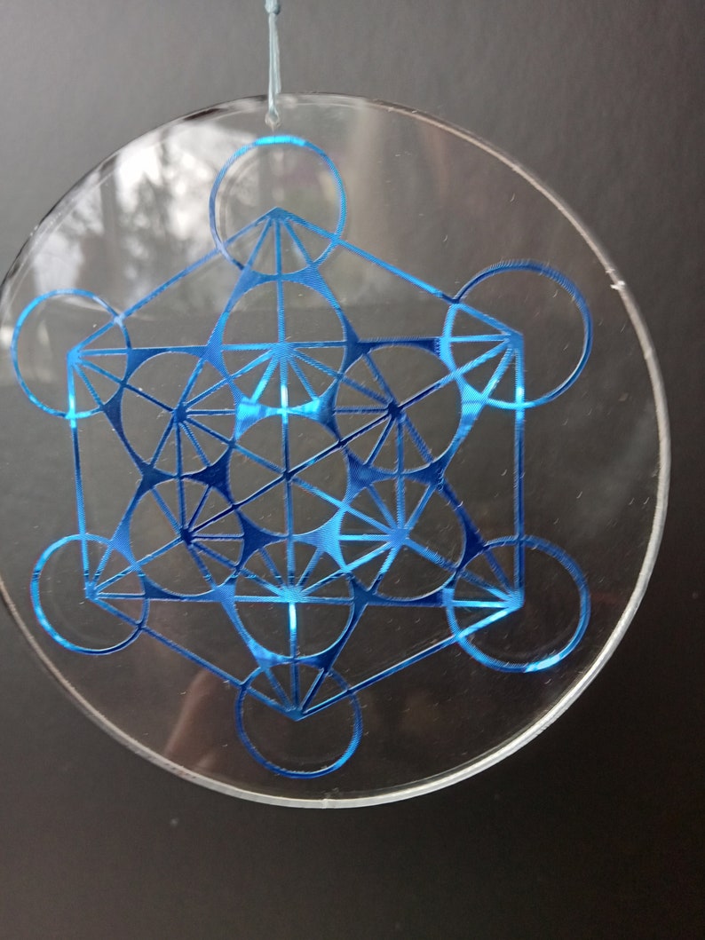 Metatron's Cube bleu / argent sur verre acrylique 6,3 8,8 cm image 3