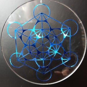 Cubo de Metatrón azul / plata sobre vidrio acrílico 6,3 8,8 cm imagen 8