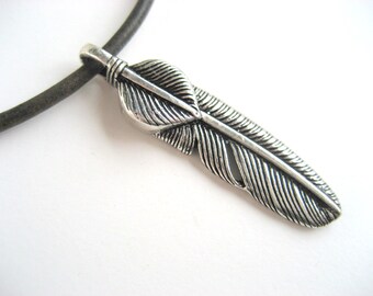 Bird feather metal on fine leather strap