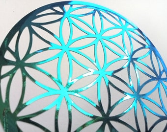 Flower of Life sticker blue-green metallic 7.5 cm