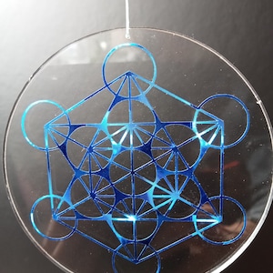 Metatron's Cube bleu / argent sur verre acrylique 6,3 8,8 cm image 1