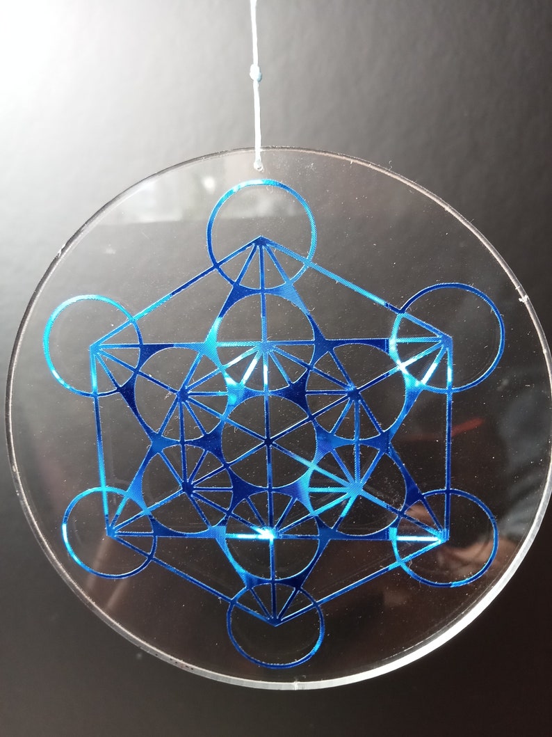 Metatron's Cube bleu / argent sur verre acrylique 6,3 8,8 cm image 1