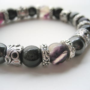 Pulsera fluoruro / hematita / obsidiana arcoiris imagen 4