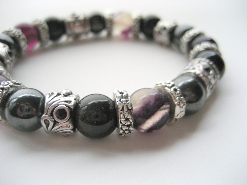 Pulsera fluoruro / hematita / obsidiana arcoiris imagen 4