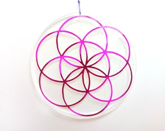 Flower of Life pink/silver on acrylic glass 6.3 cm